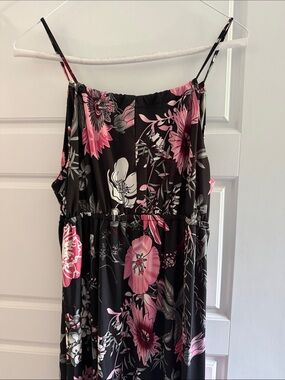 Black Floral Maxi Dress with Pink & White Blooms